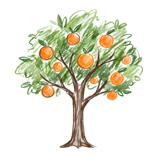 The original hand-drawn VOZORANGE orange tree